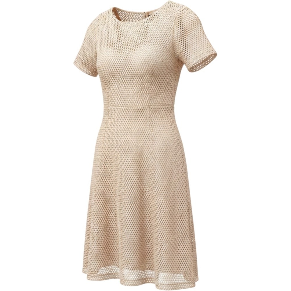 Bigio Collection Beige Mesh Short Sleeve A-Line Dress Size 8 3181
